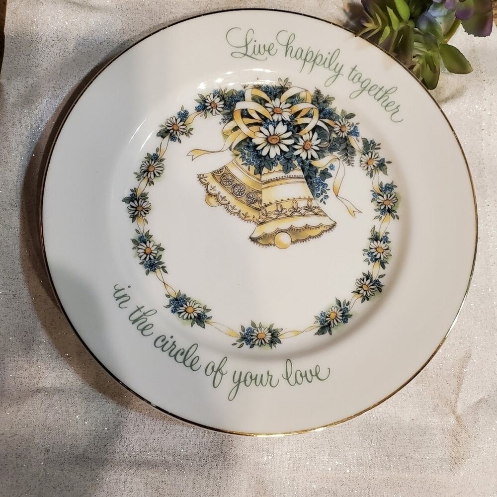 Vintage Designers Collection 1980 Wedding Keepsake 8" Plate Bells Floral